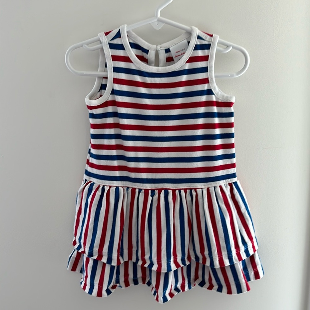 Hanna Anderson 2T red, white and blue striped sleeveless dress.